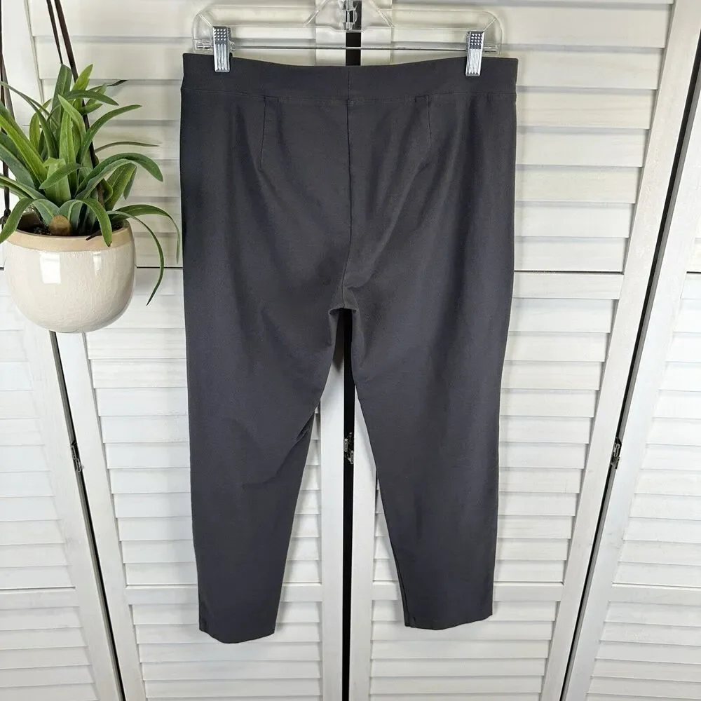 Elieen Fisher Gray Washable Stretch Crepe Pants Slim‎ Fit Ankle Pull On Size M